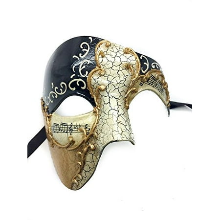 Black Mask For Masquerade Gold Lining Black Musical Half Face Venetian Masquerade Mask Phantom Design for Men by ppmarket ()