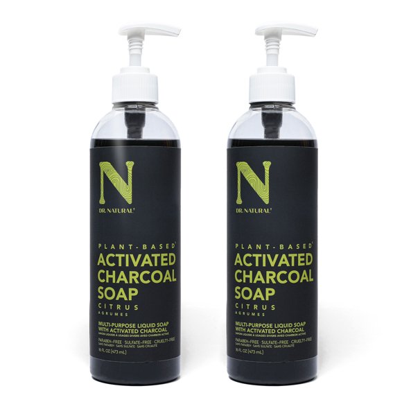 Dr. Natural Activated Charcoal Liquid Soap, Soap, Citrus, 473 ml, 2 pk