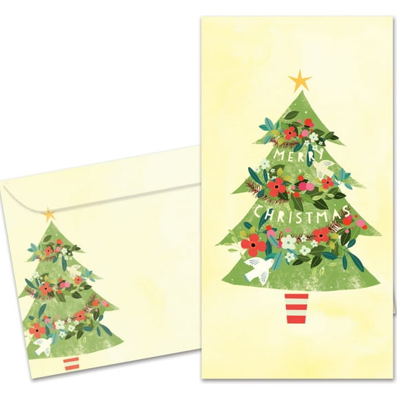 Tree-Free Greetings Christmas Money Holder Greeting Card, 3.7 x 7, Merry Tree (ZO70295)