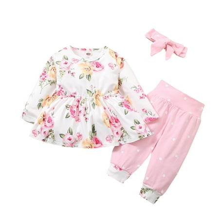 

Dadaria Baby Boys Girls Clothes Newborn Sets 1-4T Newborn Infant Long Sleeve Floral Bubble Tops+Wave Point Pants Set Pink 80 Toddler