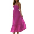 thumbnail image 2 of ZAXARRA Robe Longue Ligne A pour Femmes Couleur Unie Col Licou Sans Manches Dos Nu Robe d'Été Décontractée pour Fête à la Plage, 2 of 5