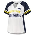 thumbnail image 2 of Women's White Michigan Wolverines Plus Size Stripe Raglan Notch Neck T-Shirt, 2 of 3