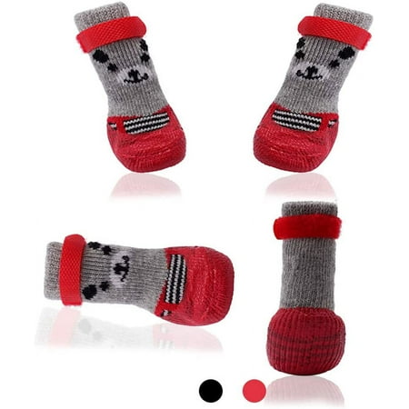Dog Boots Waterproof Shoes Breathable Socks  with Anti-Slip Sole and Adjustable Magic Tape All Weather Protect Paws Only Fit for Small Dog(4Pcs)(Red  XS)