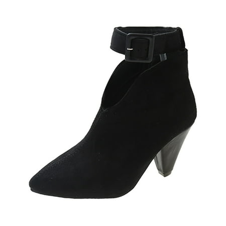 Fauean Ankle Boots Womens Fashion Leather Boots High Heels Womens Fall Shoes Daily Wear Black Size 40