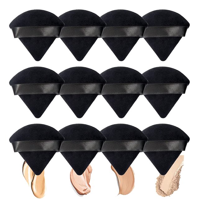 12 Pieces Face Triangle Powder Puff Washable Makeup Puff Sponge Puff Suit For Wet Dry Powder Cream Makeup Tool For Cosmetic(black)