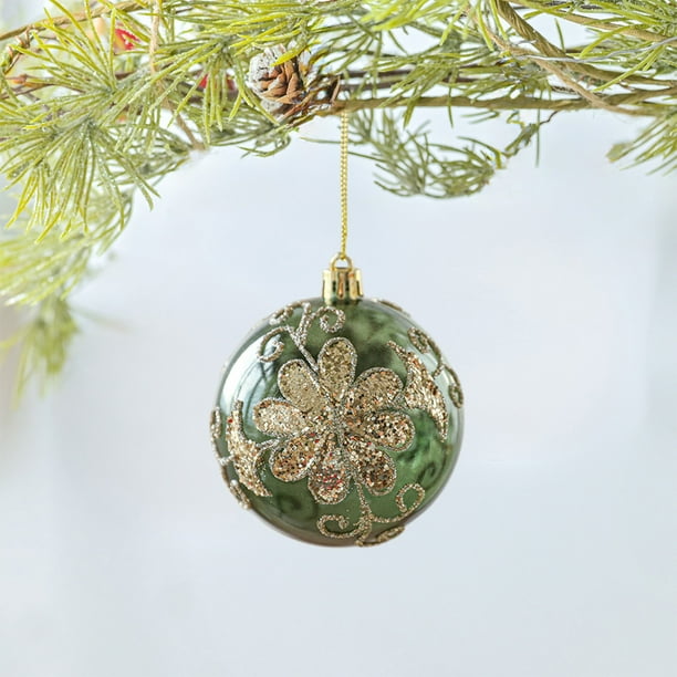 xihome Adorno navideño de bola verde brillante de 3,14 pulgadas con acabado perlado y baño de polvo dorado, pintado a mano. Decoracin para rbol.