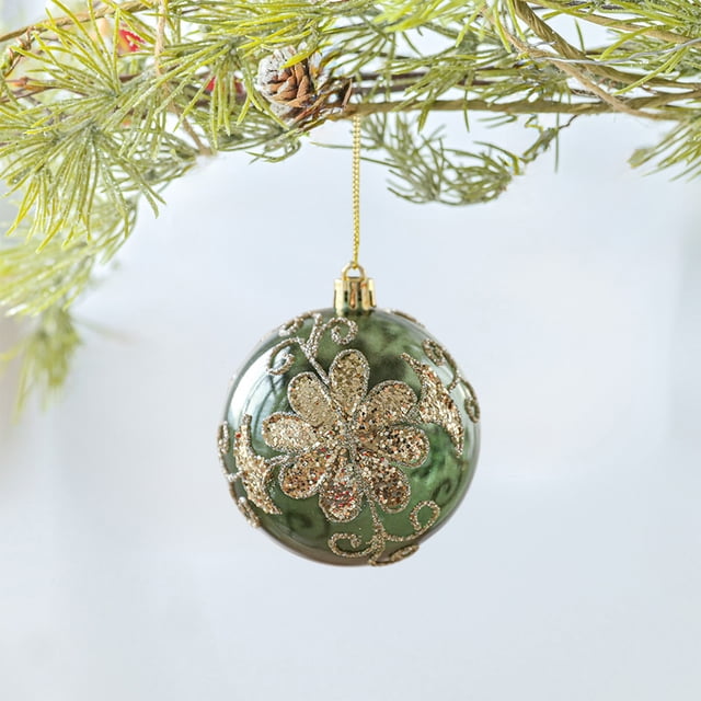 xihome Adorno navideño de bola verde brillante de 3,14 pulgadas con acabado perlado y baño de polvo dorado, pintado a mano. Decoracin para rbol.