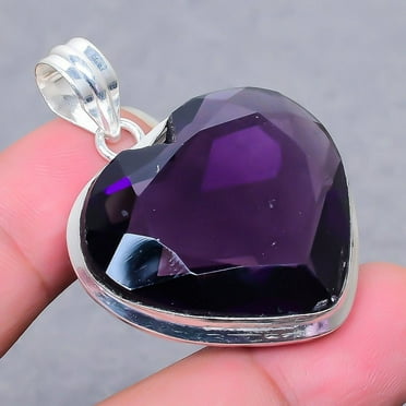 African Amethyst Heart Shape Gemstone 925 Sterling Silver Jewelry Pendant 1.80"