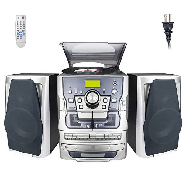 Shelf Stereo System with CD Player, 3 Speed Turntable & Dual Cassette