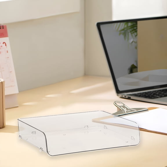 LAMIRO Clear Acrylic Desk Letter Tray - Side Load Document Organizer File Paper Holder, Stackable Office Desktop Storage Rack with Anti-Skid Bottom, Book File Organizing Box 12.8 x 9.8 x 3 Inches