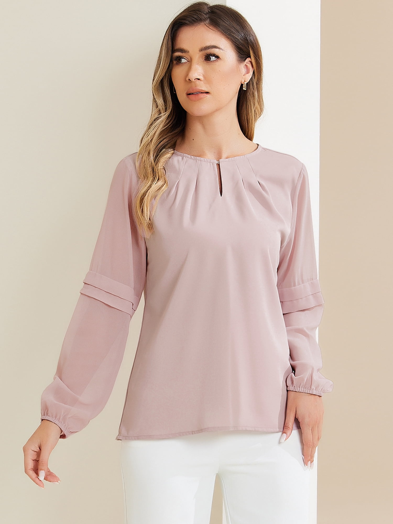 DARING DIVA Chiffon Semi Sheer Long Sleeves Keyhole Neck Blouse XS Grey Purple