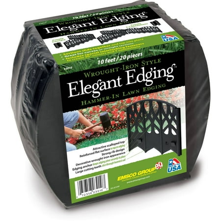 Wrought Iron Edging - Emsco Group 3010-1 10' Elegant Edging, Hammer-In Edging, Wrought Iron Design, Black