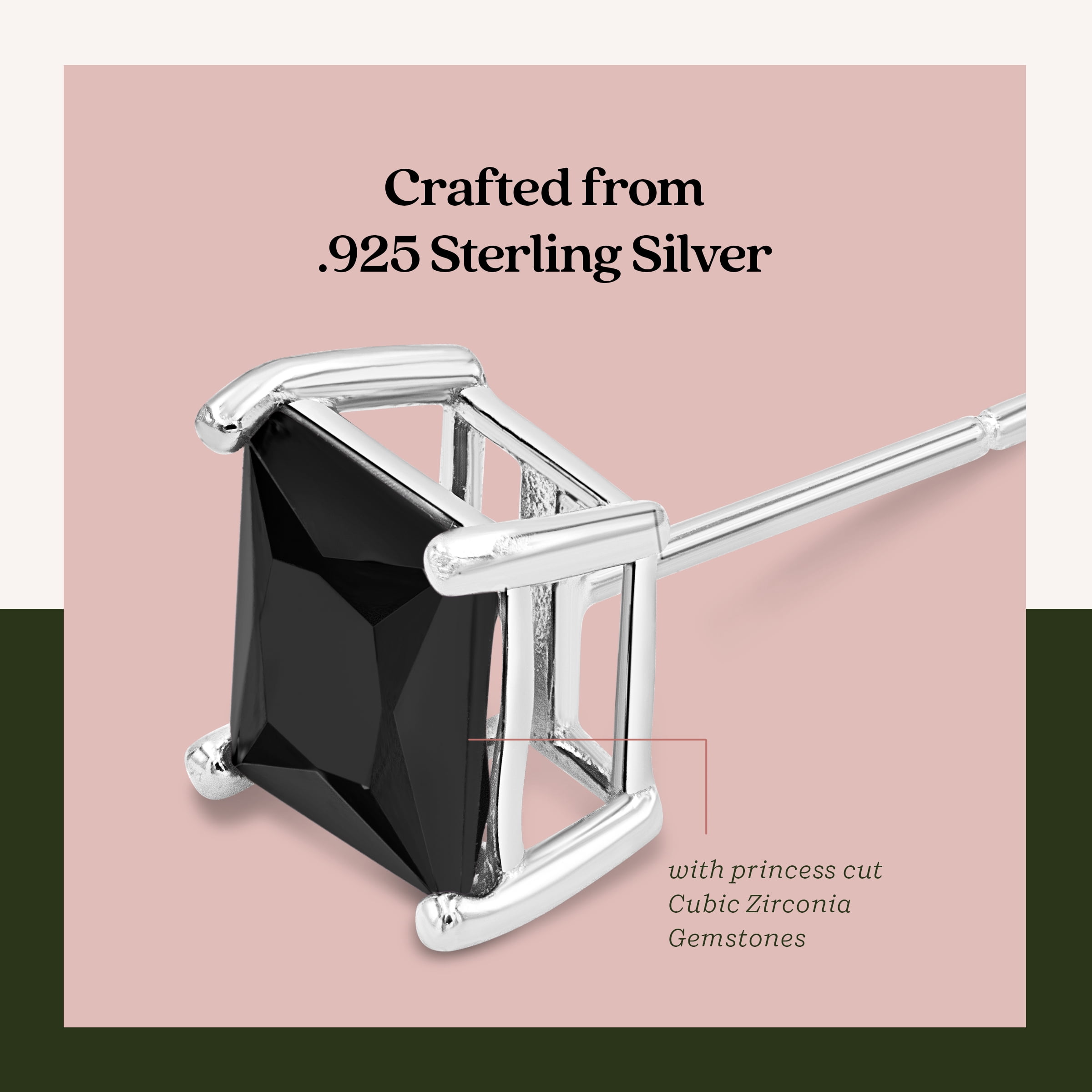 Square 8x8 Post Basket Ear Black CZ - 925 + Ecoat