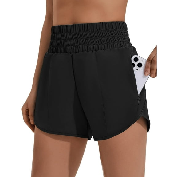 PINSPARK Running Shorts for Women Athletic Workout Gym Short Elastic High Waisted Sportswear Quick Dry with Zip Pockets