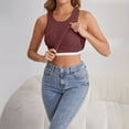 thumbnail image 5 of Pxiakgy Seamless Workout Tank Top for Women with Built In Bra, Padded Racerback Athletic Yoga Camisole Women's Solid Color Round Neck Vest Fashion Casual Top Brown S, 5 of 9