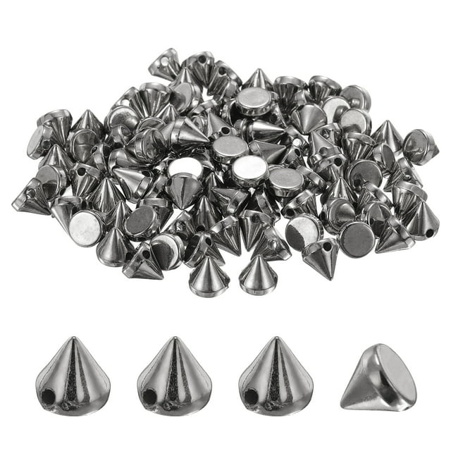 Uxcell 200Pcs Picos Conos Studs 0.31x0.31" Plástico con Agujero para Manualidades Negro Metálico
