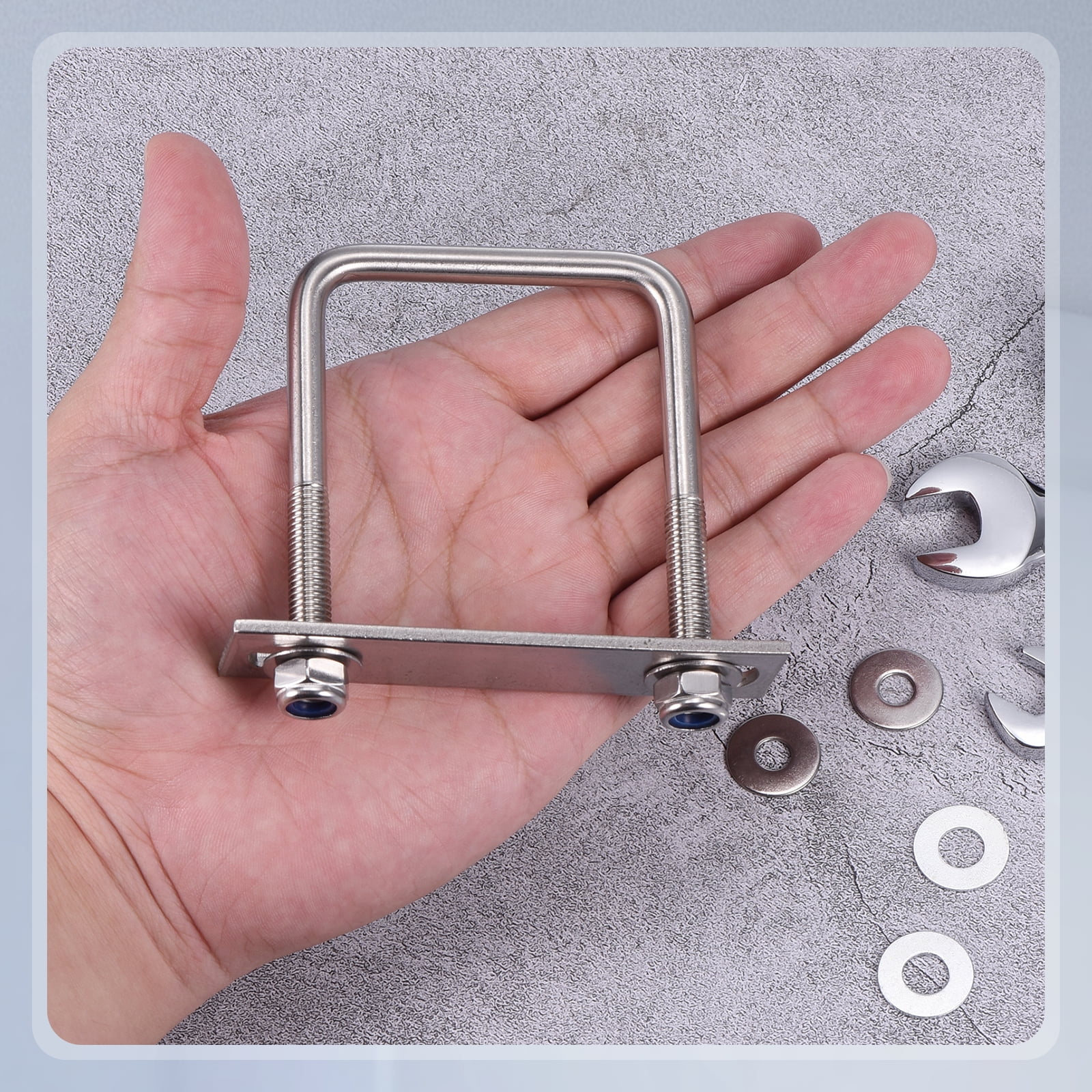 U Bolts 2Set (M8x60x90mm), Square U Bolt Kits 304 Stainless Steel with Nylon Lock Nut Washers Plates - for Construction, Pipe, Trailer, Automotive, Leaf Spring Fastener