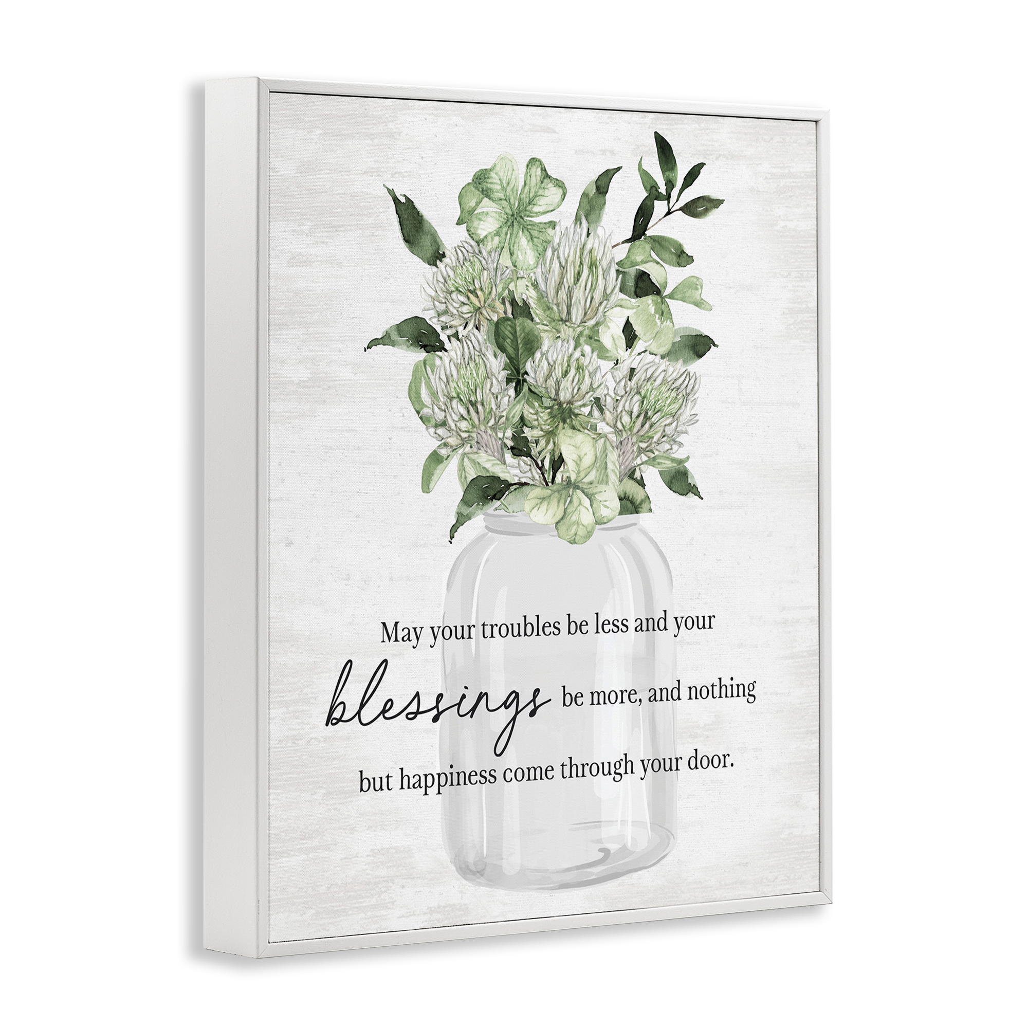 Stupell Industries Lucky Clover Blessing Botanical & Floral Painting White Framed Art Print Wall Art, 16 x 20