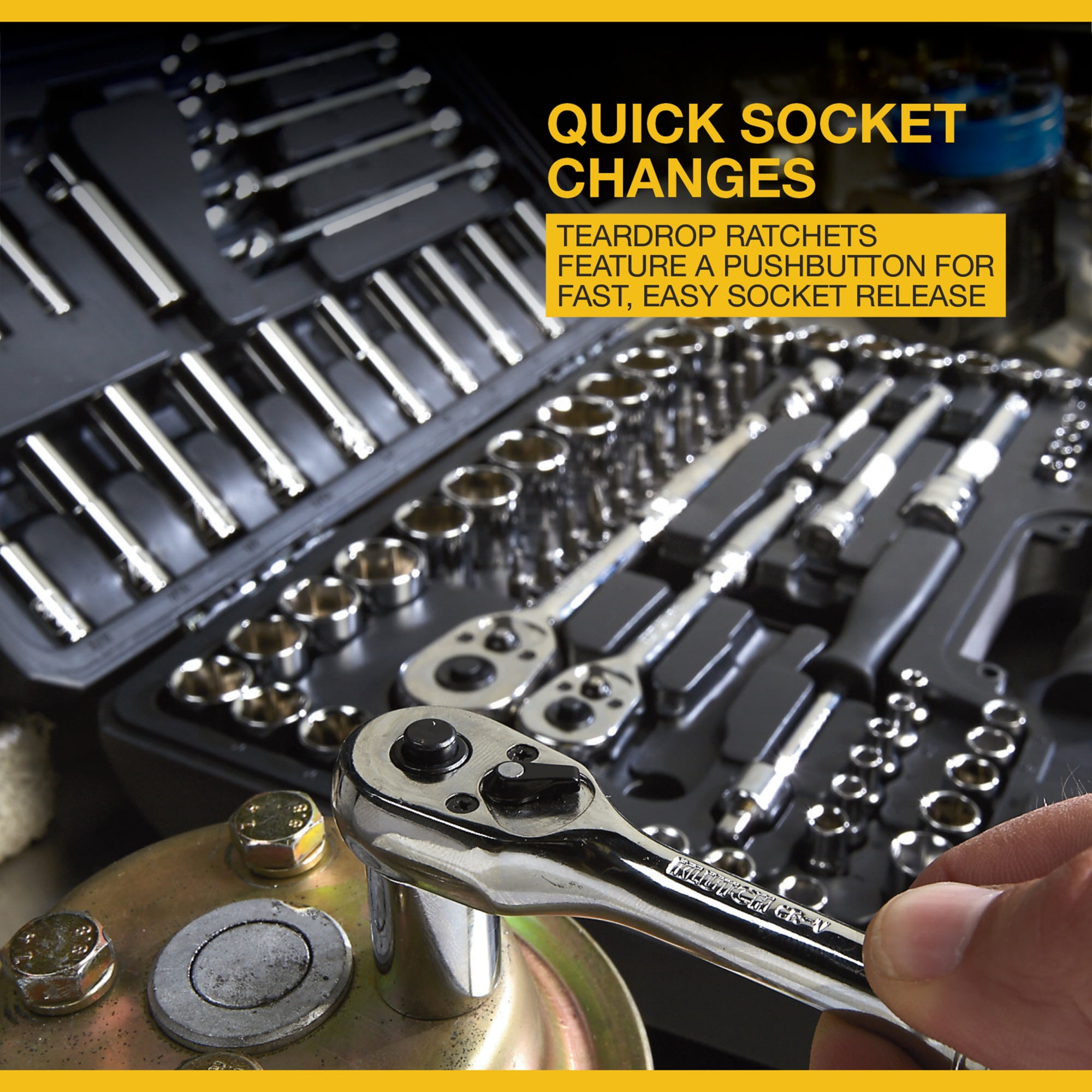 Klutch Mechanic's Socket Set, 97-Pc., 1/4in., 3/8in. and 1/2in. Drive, SAE and Metric