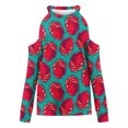 thumbnail image 4 of Blusa informal de manga larga con cuello redondo para mujer, blusa holgada con hombros descubiertos, camisa gráfica con estampado de Halloween Pompotops FGAJ4114, 4 of 6