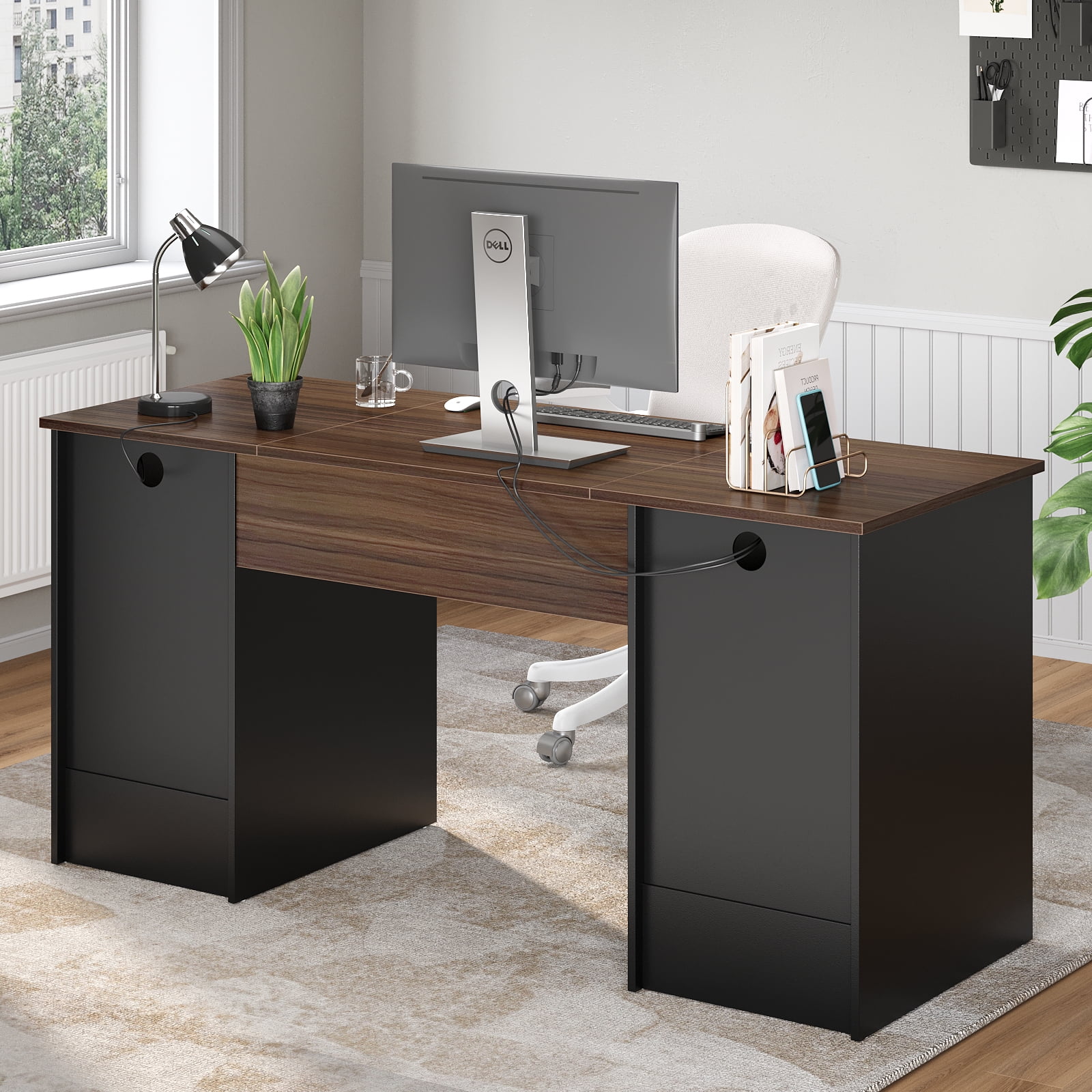 Bestier 59” Computer Desk with 4 Drawers, Office Executive Desk with File Drawer, Keyboard Tray for Home Office, Cheery
