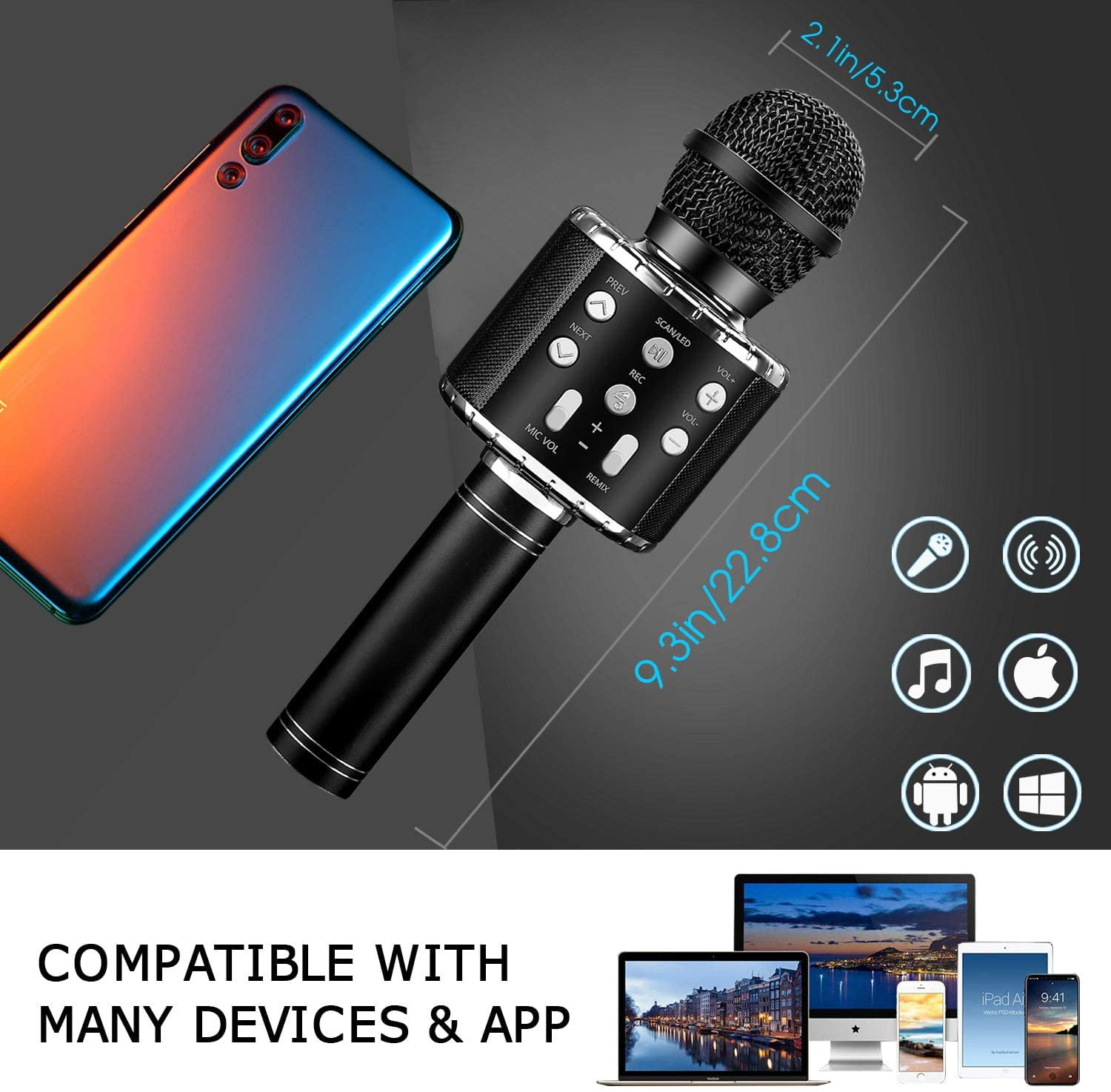 4 in2 Handheld Karaoke Machine Malease Wireless Bluetooth Karaoke Microphone Gold Portable Mic Speaker for Christmas Birthday Party Singing Compatible with iPhone/Android/PC or All Smartphone 