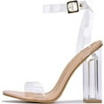 thumbnail image 3 of Cape Robbin Maria-2 Nude Clear Strappy Block High Heel Open Peep Toe Sandals (Nude, 11), 3 of 6