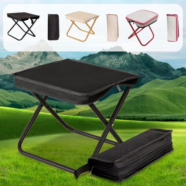 Taburete portátil plegable para acampar | Marco metálico compacto, asiento duradero de tela oxford, ligero 500g | Silla de pesca estable y que ahorra espacio para uso exterior, beige/negro/rojo