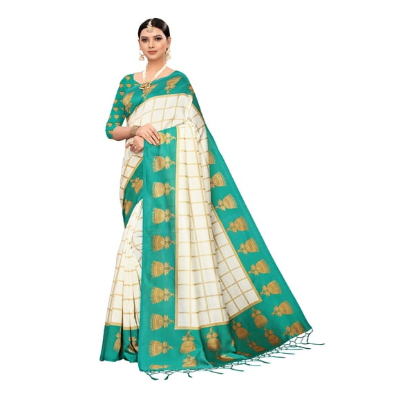 Multi color Mysore Silk saree/sari with running blouse For Women/Girls