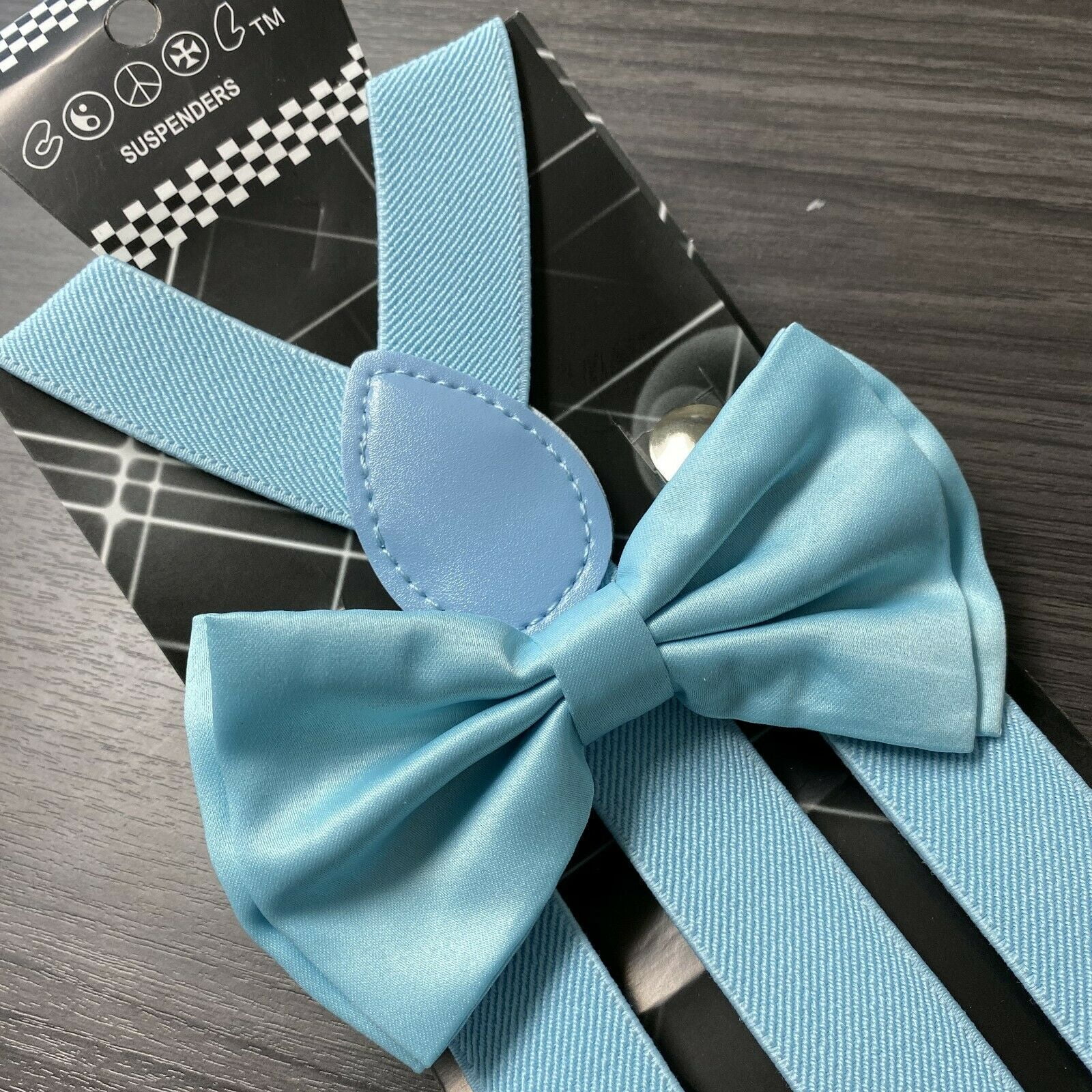 USA Seller Baby Blue Suspender and Bow Tie Set for Adults Men Women Teenagers 