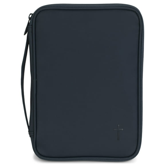 Cross Solid Blank Navy Blue Thinline Vinyl Zippered Bible Cover Case With Handle