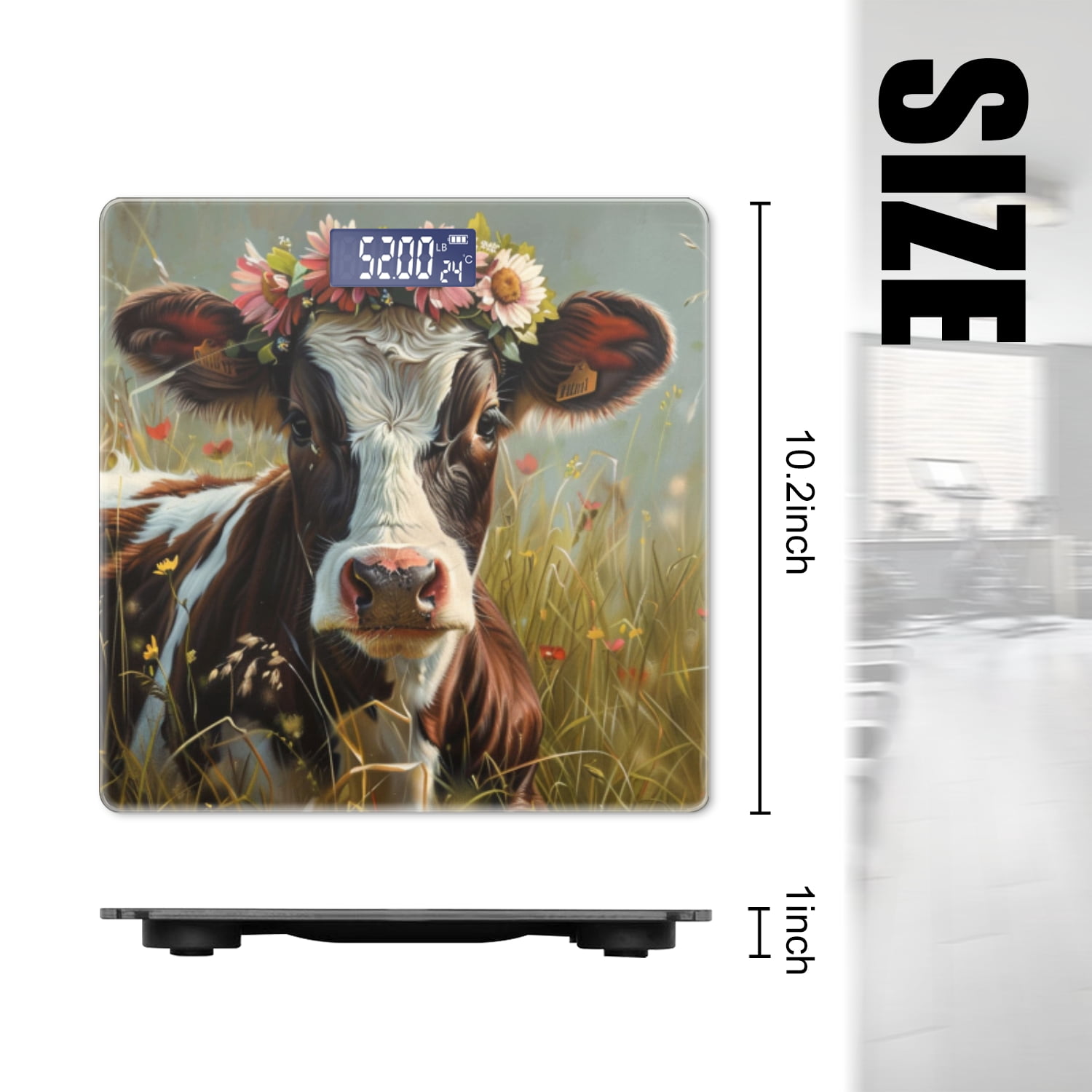 High Precision Body Weight Scale Smart Bathroom Scales with Large LCD Display(400lbs),Decorative for Bedroom-Cute Brown And White Cow With Pink Spots