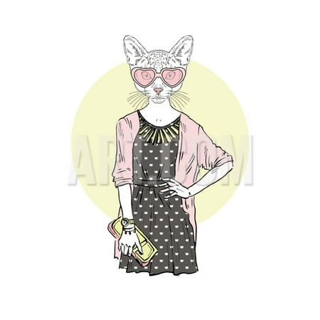 - Hipster Cat Girl with Purse Print Wall Art By Olga_Angelloz