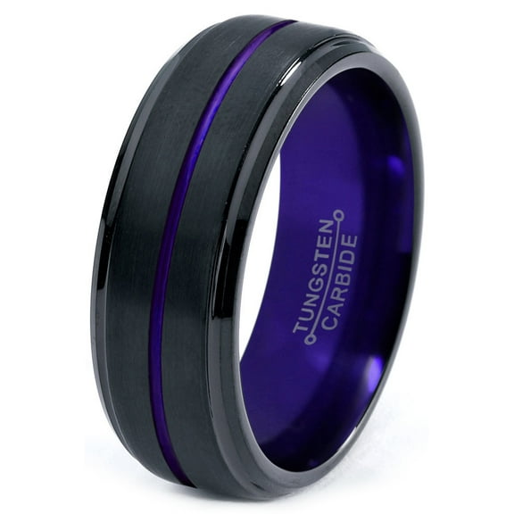 P. Manoukian Tungsten Wedding Band Ring 8mm for Men Women Purple Black Beveled Edge Brushed Polished Lifetime Guarantee Size 4