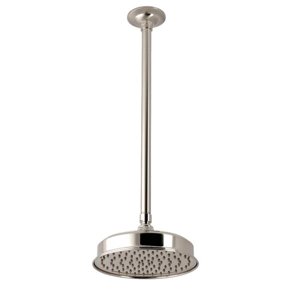 Kingston Brass K324K28 Trimscape 8" Round Brass Shower Head with 17" Ceiling Mounted Shower Arm, Brushed Nickel