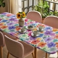 thumbnail image 3 of Colorful Flowers Table Cloths for 8 Foot Rectangle Tables, Spring Farmhouse Watercolor Floral Beige Patio Waterproof Elastic Fitted Tablecloths, Washable Rectangular Table Cover for Camping, 3 of 8