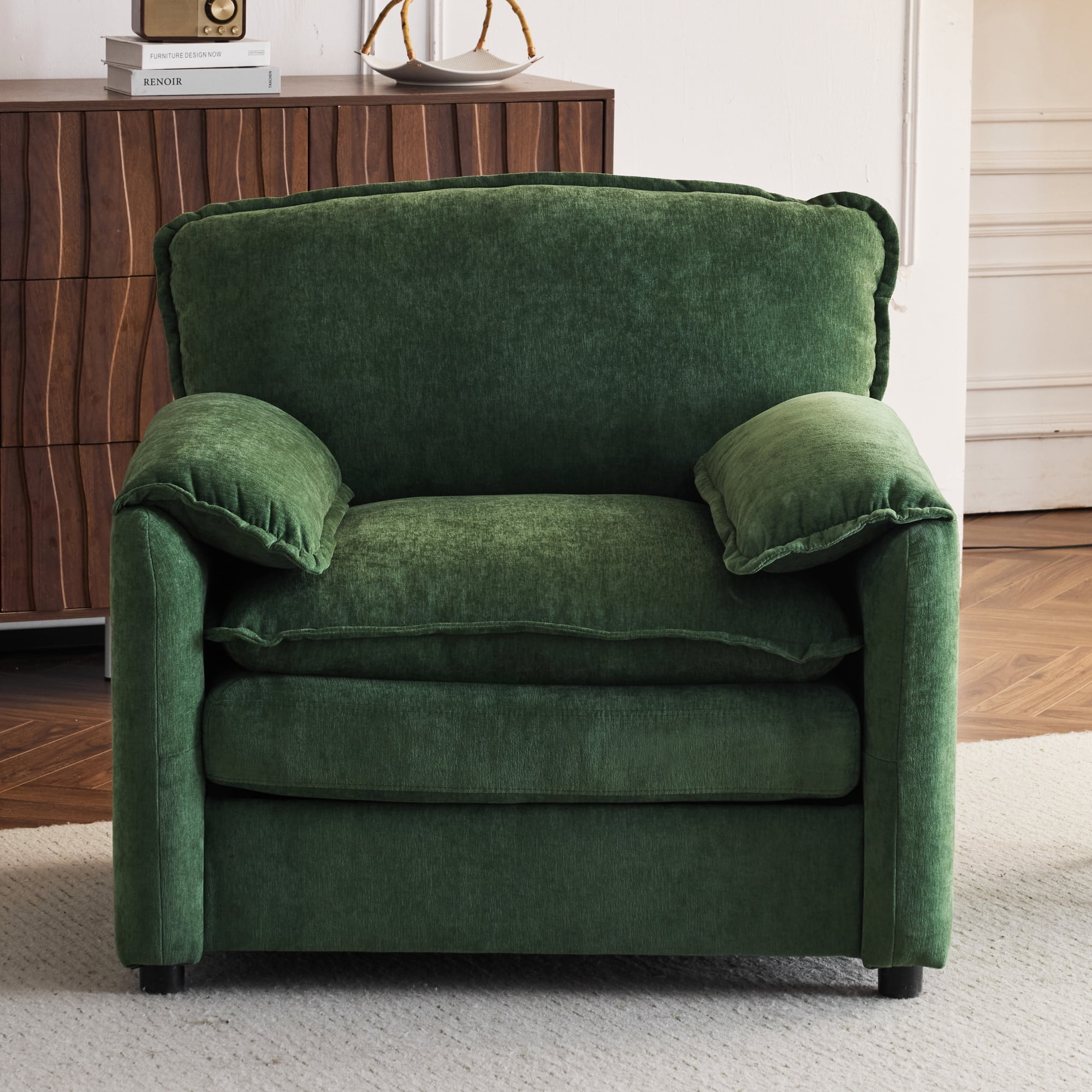 Oversized Chenille Armchair, 38" Upholstered Accent Chair with Thick Comfort Cushions and High Back for Living Room, Bedroom, Office,Green