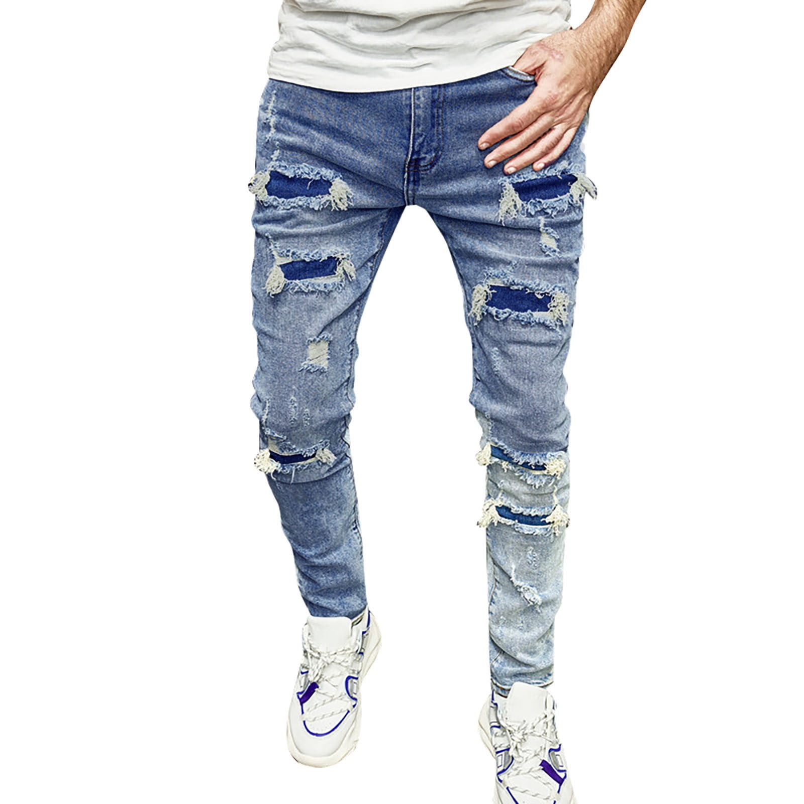 Ketyyh-chn99 Mens Jeans 2024 Relaxed Boot Jean Loose fit Pants Shorts Cargo Trousers Hiking Multi-Pockets Pants Blue,34