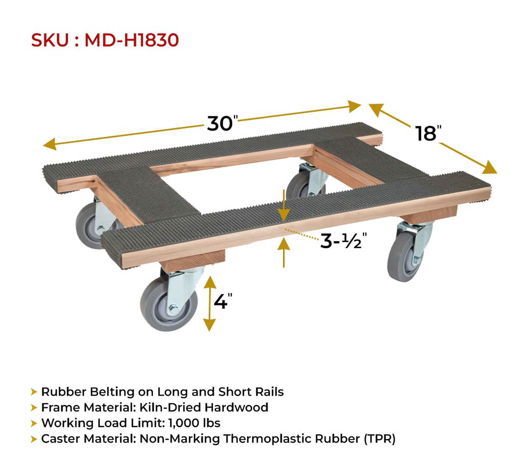 18"x30" H Shape Moving Dolly with Non Marking Wheels - 1000 lbs Capacity Heavy Duty Furniture Dolly with 4" Casters & Rubber belting