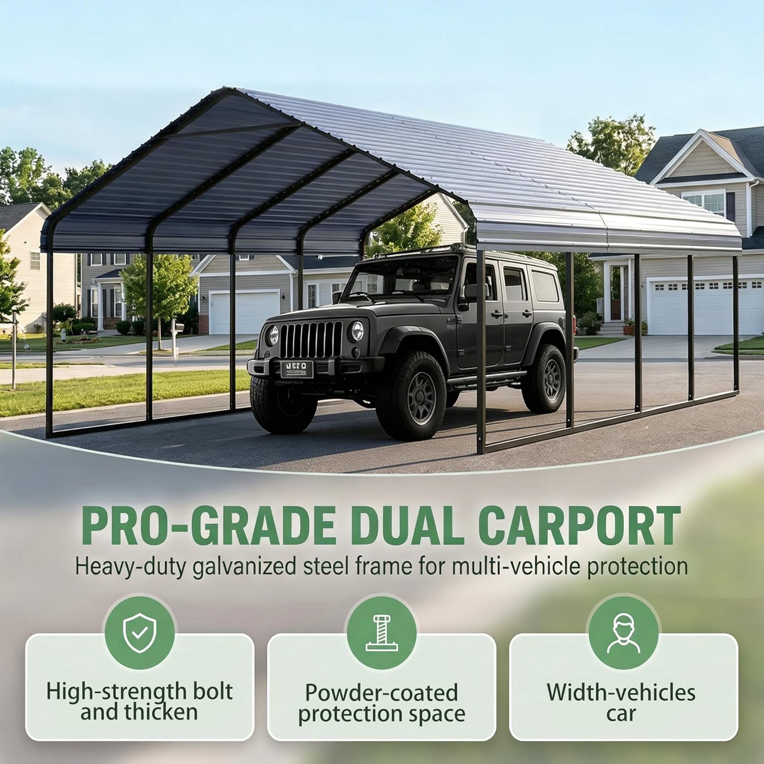 Heavy Duty 10x20 ft Metal Carport Kit - Aluminum & Steel Frame Lean-to Shelter for RV, Boat or 1 Cars, Outdoor Garage Canopy Cover