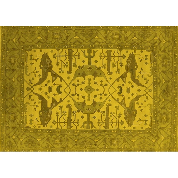Ahgly Company Machine Washable Indoor Rectangle Oriental Yellow Industrial Area Rugs, 5' x 7'