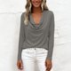 thumbnail image 1 of TaTaai Women's Casual Cowl Neck Shirt Long Sleeve V-Neck Draped Front Solid Color Blouse Flowy Soft Stretchy Lightweight Spring Summer Daily Beach Wear Gift, 1 of 9