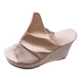 thumbnail image 7 of Womens Platform Wedges Open Toe Casual Soft Leather High Heels Sandals Comfy Arch Support Slip on Slides Beige Size 5.5, 7 of 7