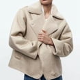 thumbnail image 2 of Women Thick Lined Faux Suede Oversized Leather Coat Shearling Moto Jacket Winter Overcoat Cream White L, 2 of 3