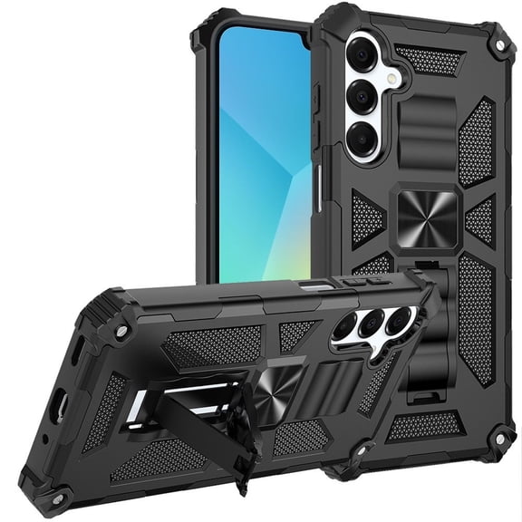 For AT&T amiGO Jr. Phone A166UJ Machine Kickstand Hybrid Cell Phone Cover Case - TCT Black