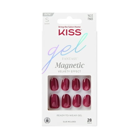 KISS Gel Fantasy Magnetic Press On Nails, ‘Set Us Free’, Red, Short Oval, 28 Count