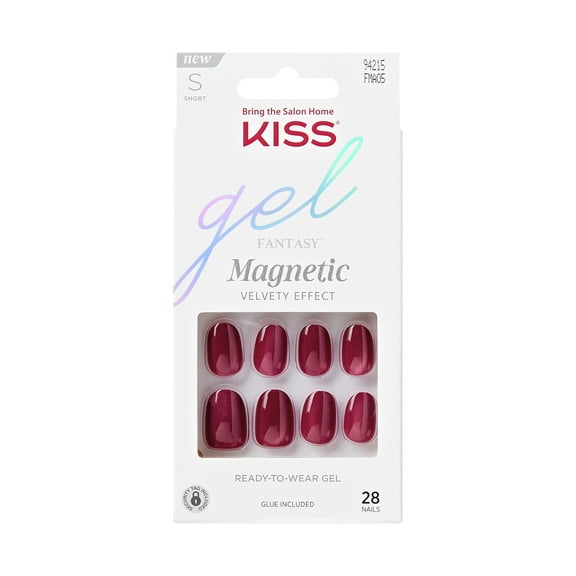 KISS Gel Fantasy Magnetic Press On Nails, ‘Set Us Free’, Red, Short Oval, 28 Count
