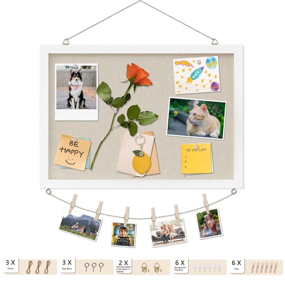 RYLZX Cork Board with Linen White,Bulletin Board 16"x12" Hanging Corkboards for Office Home School Message Board or Vision Board Decoration.