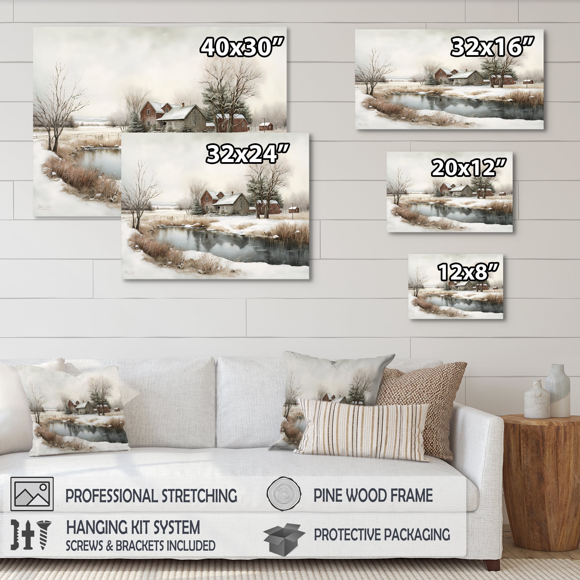 Designart Arkansas Farm In Winter Canvas Wall Art