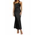 thumbnail image 2 of Women's Satin Sleeveless Elegant Backless Ruffle Maxi One Shoulder Formal Dress for Summer Black S, 2 of 8
